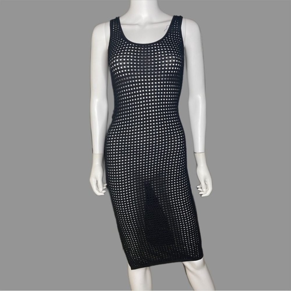 A’GACI Black Mesh Body‎ Con Midi Cover Up Dress